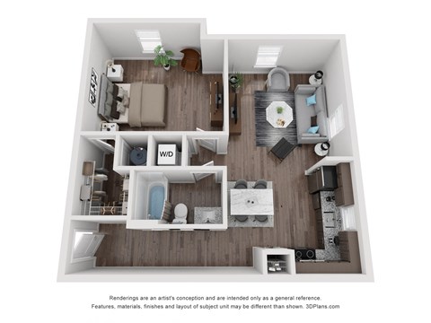 Floor plan for 1 bed, 1 bath, 705 sqft